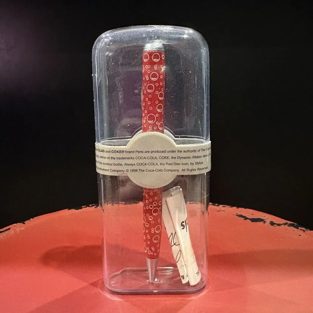 Vintage 1998 Coca-Cola Coke Collectible Ink Pen w/ Original Case Bottle Clip Red
